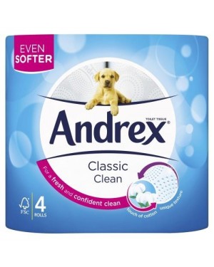 Andrex White Toilet Paper Classic Clean 4 Rolls 