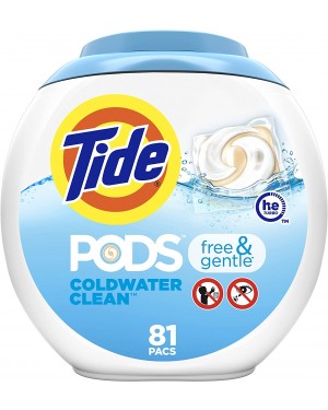 Tide PODS Free & Gentle Laundry Detergent Soap 3-in-1 Pods, 81 count