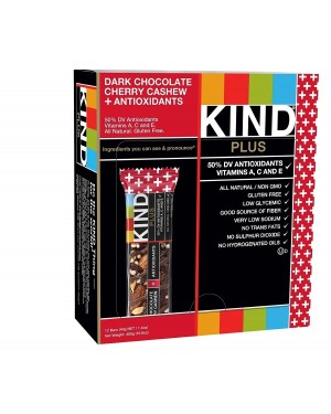 Kind Plus Bars Dark Chocolate Cherry Cashew + Antioxidants Gluten Free 12x40g