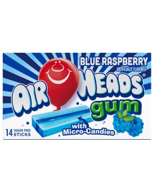 Airheads Gum Blue Raspberry with micro Candies 14 Gum sticks per pack 34g
