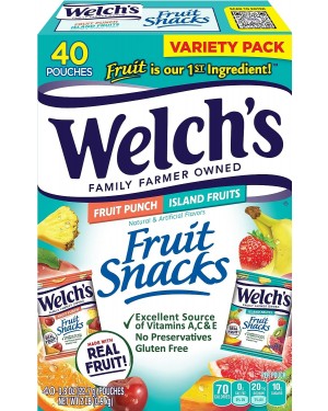 Welch's Fruit Snacks, Fruit Punch & Island Fruits Variety Pack, 40 Pack